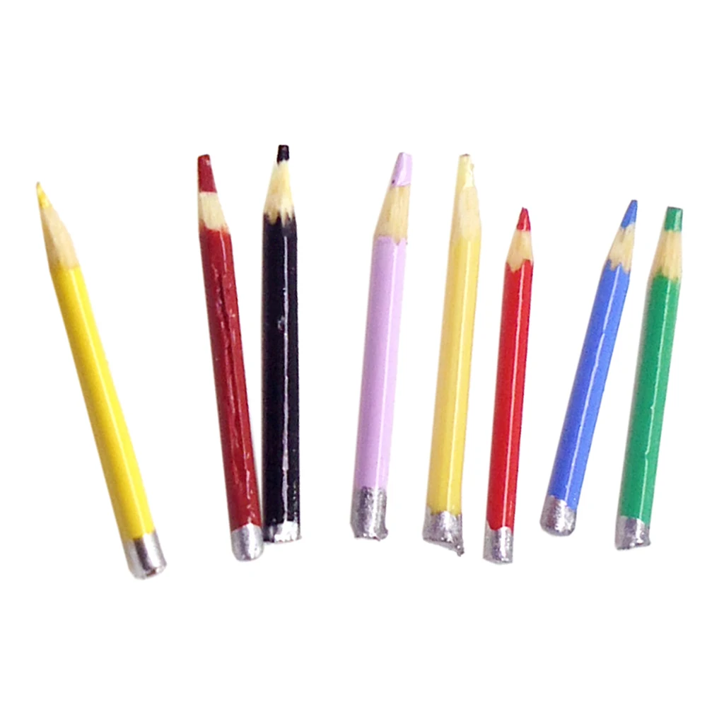 Handmade Miniature Coloured Pencils Pen Stationery kit Model 1/12 Dolls House Room Furniture Toys Set of 8pcs