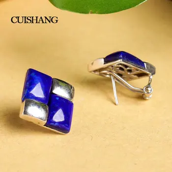 

CSJ 2019 New Design Fashion 925 Sterling Silver good earring natural Laspis for lady Wedding Engagement Fine Jewelry Party gift