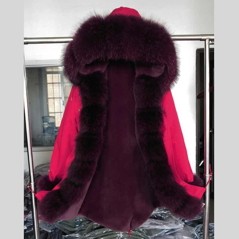 2018 Fashion Genuine Fur Winter Parka 100% Real fur Parka Long Coat Female Trend Fox Fur Collar Parka women WT112