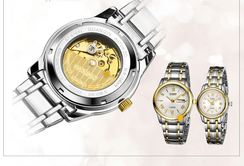 1 Pair GUANQIN Lovers Mechanical Watches Couple Automatic Watch Men Women Clock Auto Date Luminous Waterproof Brand Watch Men (19)