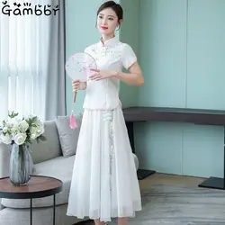 Элегантное китайское платье Qipao вечерние платья белое высококачественное милое винтажное платье Чонсам для девочек комплект из двух
