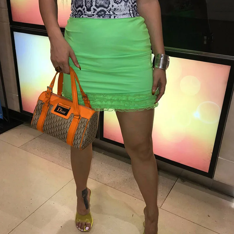 

Petal Hem Y2K Style Bag Hip High Elastic Lining Mesh Elastic Waist Half Skirt