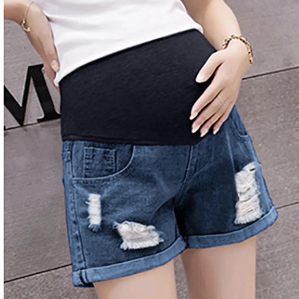 Рваные джинсы для беременных женщин; однотонные шорты для кормления грудью; эластичные брюшные джинсы; Материнство летние брюки