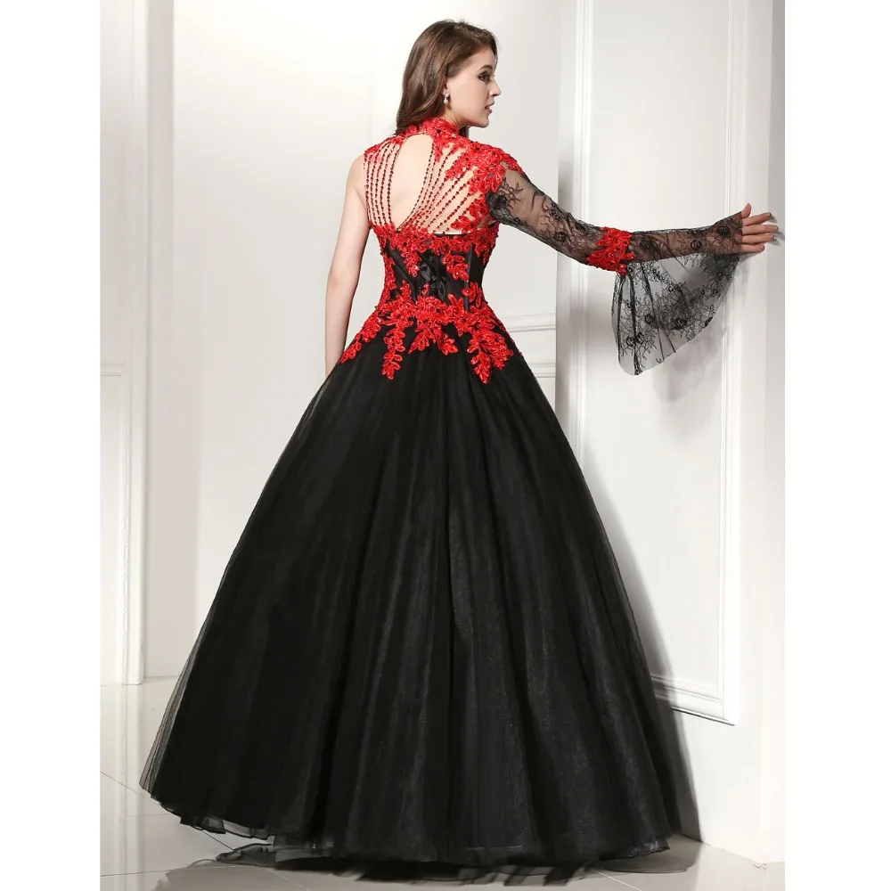 2015 Masquerade High Neck Appliqued A Line Black Tulle Black And