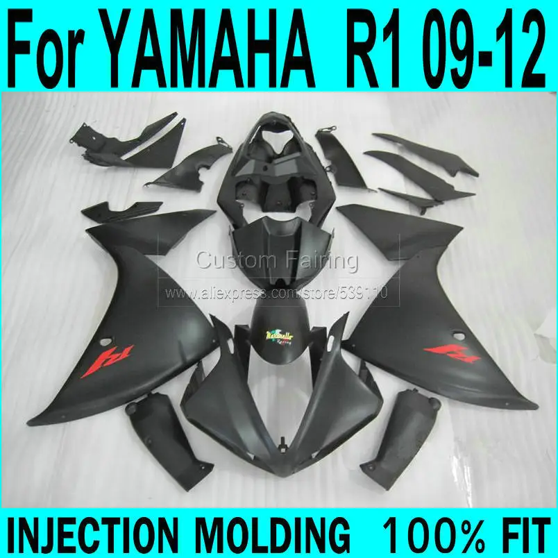 For YAMAHA R1 2009 - 2012 Fairings ( MATTE black ) 09 Injection Fairing kit ll45