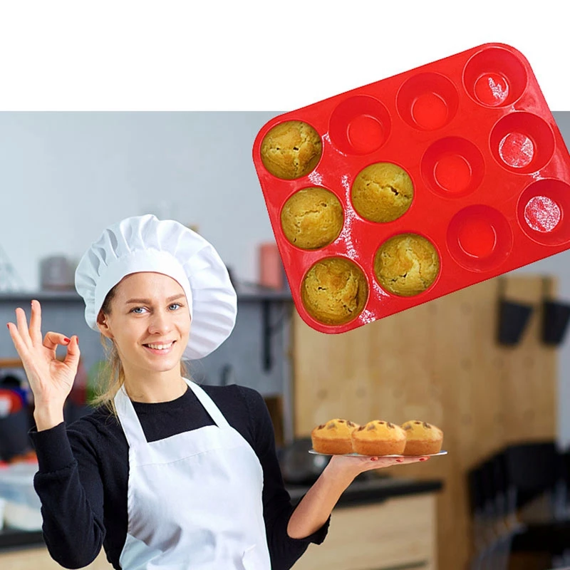 12 Силиконовый молд в Форе Кубка кексов форма для выпечки капкейков антипригарным посудомоечная машина для безопасного использования в микроволновой печи силиконовая форма для выпечки инструменты Diy Инструменты для выпечки