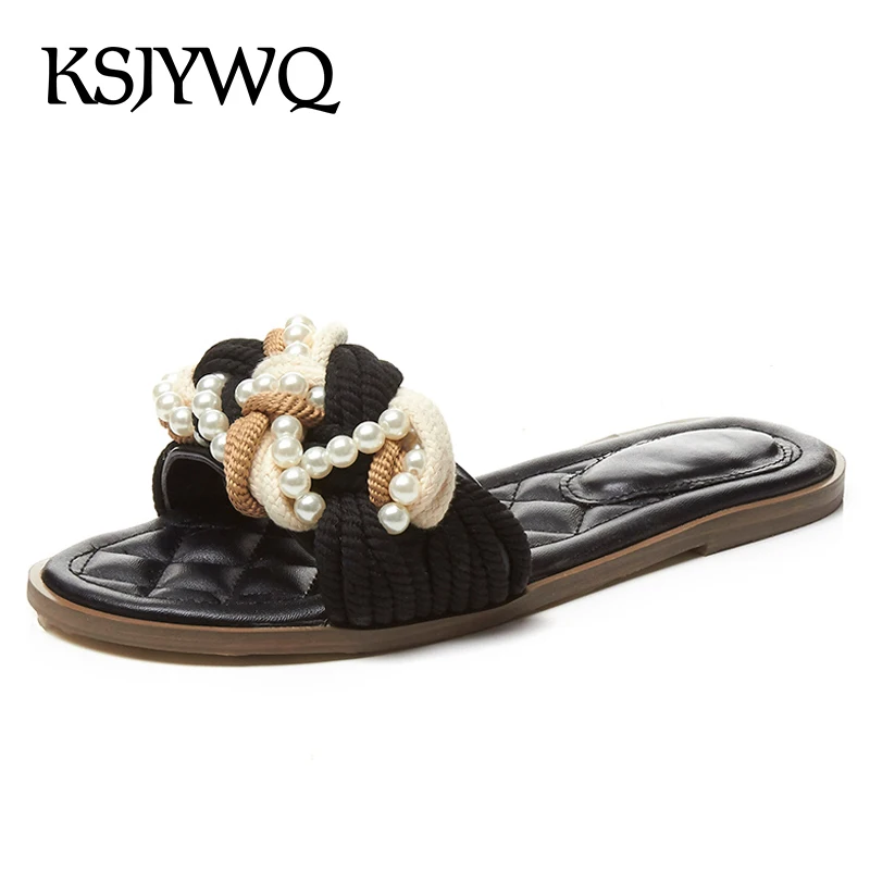 flat mules with pearls