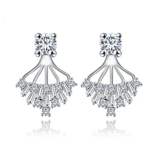 Luoteemi модные шикарные Двусторонняя кубический циркон Crystal Ear Jacket Серьги-гвоздики нежный Brinco милые белого золота Цвет ювелирные изделия - Окраска металла: rhodium clear