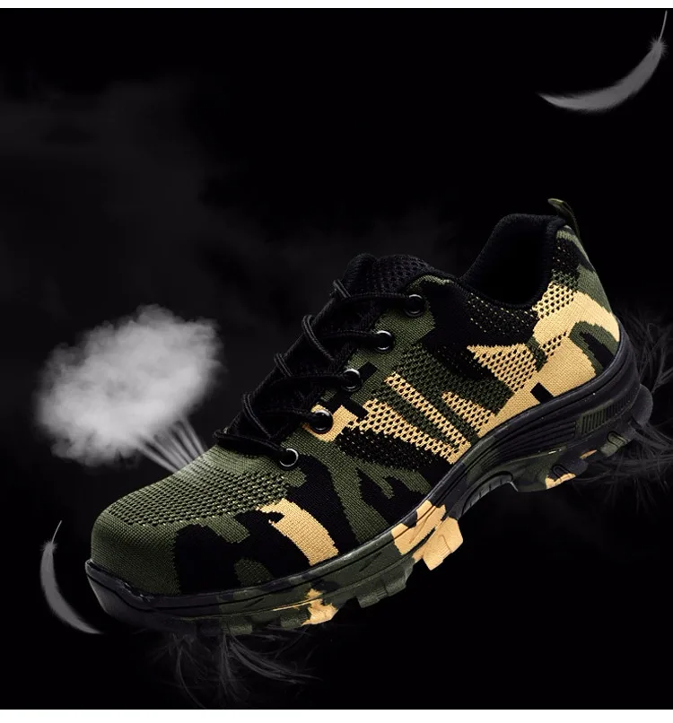 Men Safety Work Shoe Boots Fashion Camouflage Breathable Mesh Steel Toe Protective Shoes Labor Insurance Puncture Proof Shoes (3)