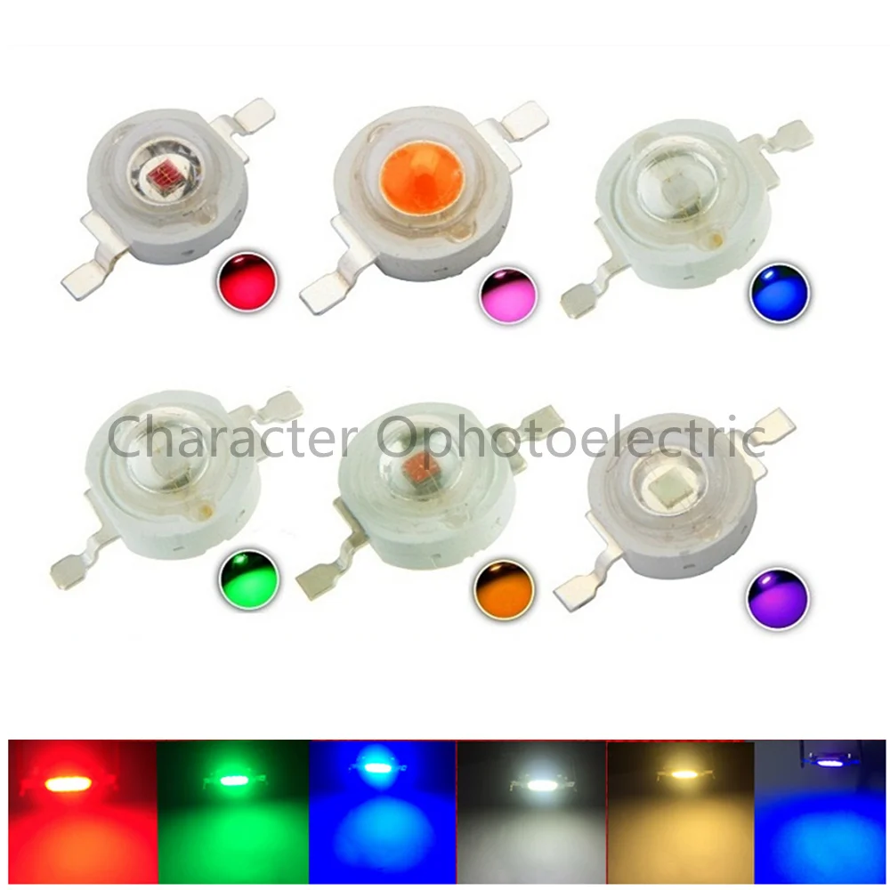 10 шт. 1 Вт 3 Вт 5 Вт Светодиодный светильник высокой мощности, красный, зеленый, синий, желтый, RGB, белый(нейтральный белый), теплый белый, холодный белый УФ-голубой