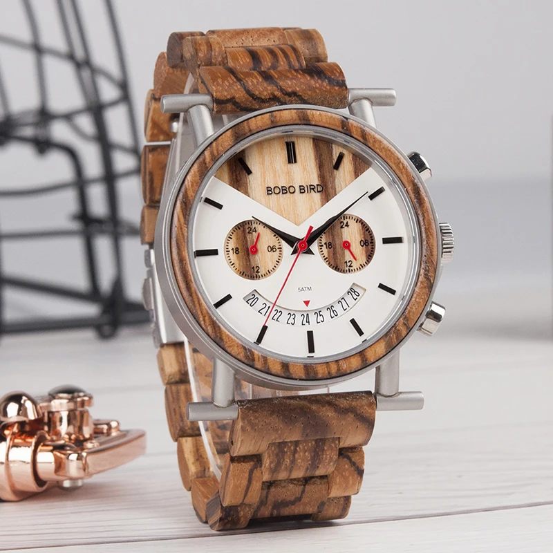 BOBO BIRD Luxury Wooden Men Watch 50M Waterproof Quartz Wristwatch relogios masculinos a prova de agua