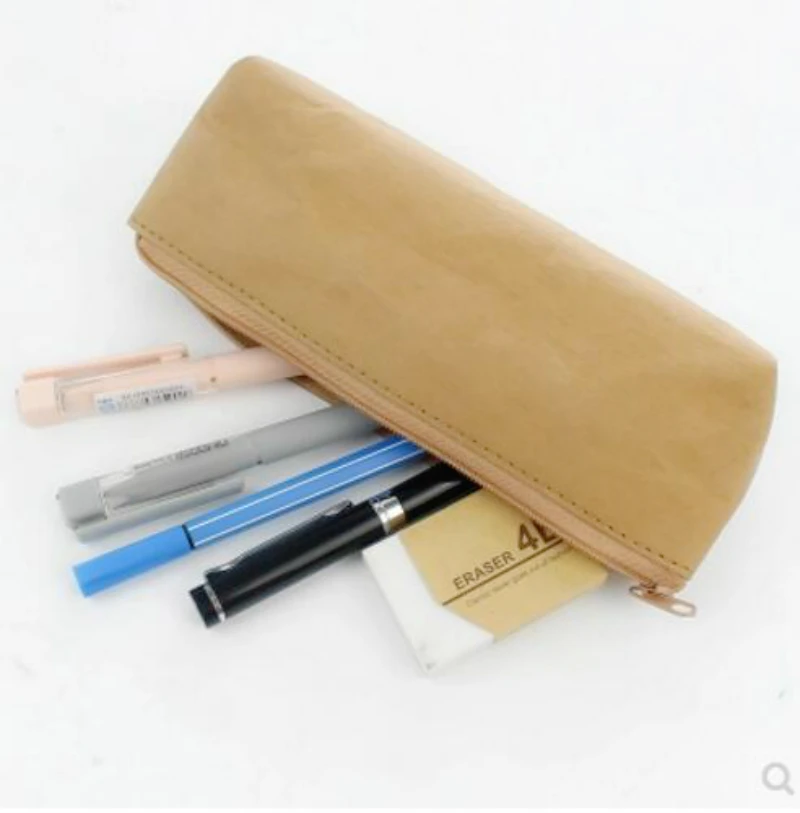 

washable kraft paper pencil box students simple retro pencil bag degradable storage bag stationery box school office supplies