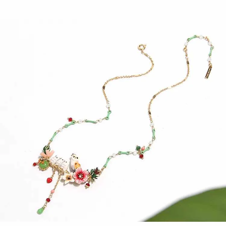 Amybaby эмалированная глазурь лунный свет Снежная Сова младенцы и розовые розы цветок женское ожерелье ювелирные изделия