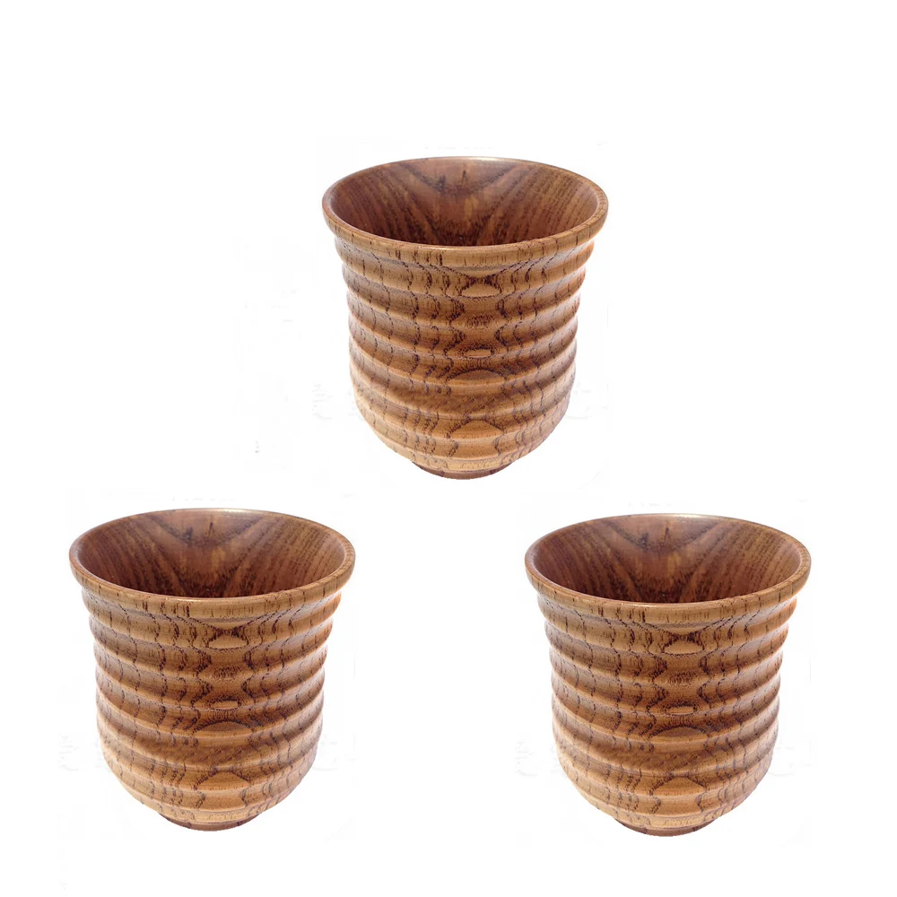 New Wooden Tea Cup Hot Sell 3pcs Carved Wood Grain Decor Tea Sake