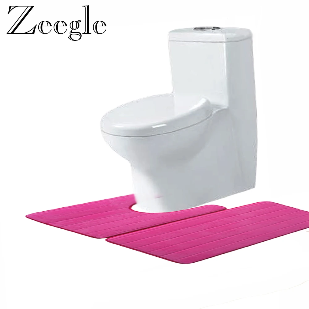 

Zeegle Coral Fleece 2pcs Bath Mats Set Anti Slip Bathroom Carpet Absorbent U-shape Mats Toilet Floor Mats Bathroom Toilet Rugs