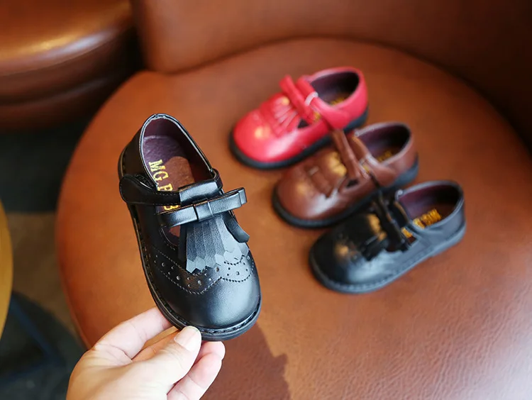 New Children Toddler Baby Litte Girls England Korean T-shaped Bow Princes Dress Shoes For Girls Spring Black Leather Shoes