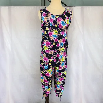 

Sleeveless Casual Pullover Elastic Waist Ensemble Femme Survetement Pattern High Waist Women 2 Piece Set Top And Pants