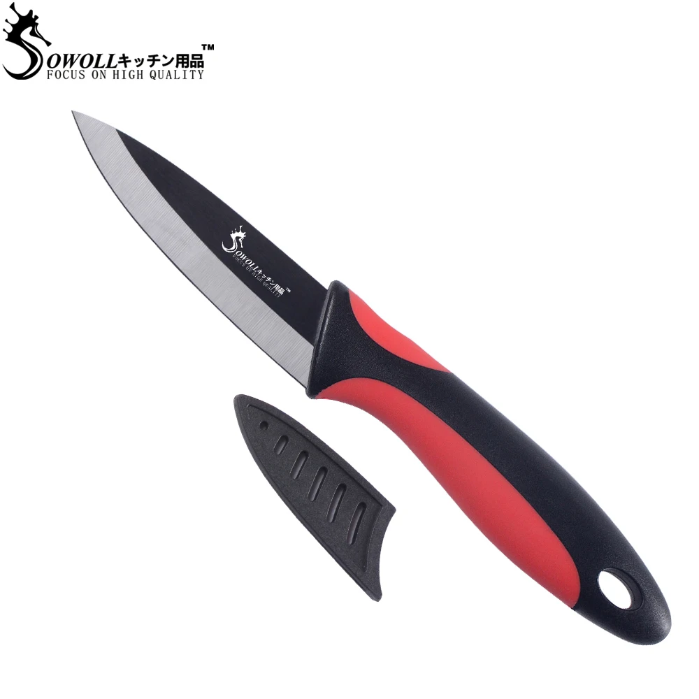 New Design SOWOLL Brand 3" Fruit Ceramic Knife ABS + TPR Handle Black