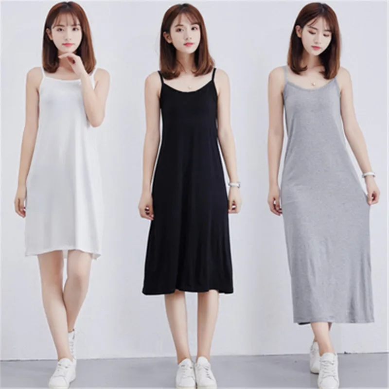 

2019 Women's fashion cheap Modal Full Slip Dress Spaghetti strap Vest 90 to 120cm Long Under dress Ladies Casual Dresses