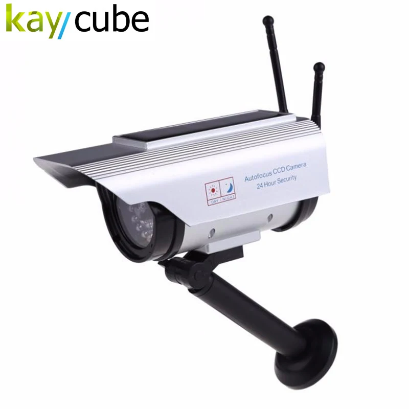 Fake Solar Powered Security CCD CCTV Camera Red Blinking LED With 2