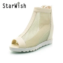 New Summer Cheville Bottes Pour Femmes Mode Cut-Outs Maille Zip Snadals dames Peep Toe Wedge Talon Hauteur Chaussures Femme Plus La Taille 34-43