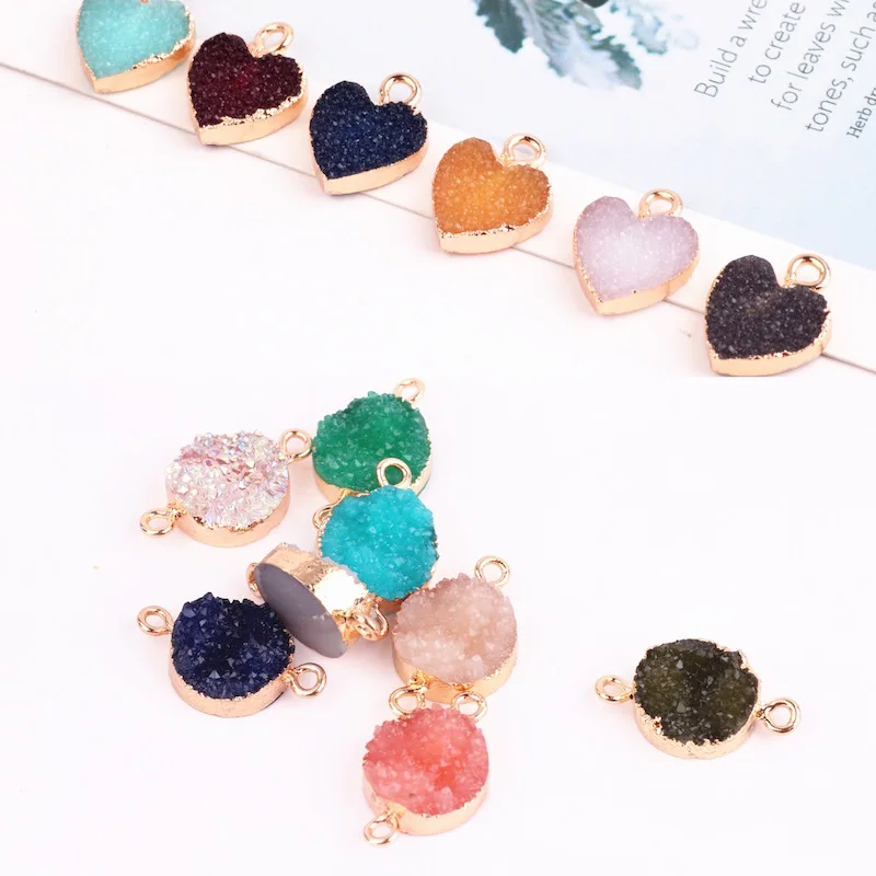 

5pcs Fashion Resin imitation ore with double holes Pendant Earrings Drop heart charm Ear Studs tag Jewelry handmade DIY