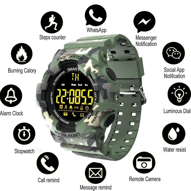 COXRY спортивные военные часы мужские умные цифровые часы-шагомер светодиодный Секундомер умные часы спортивные часы для бега android IOS