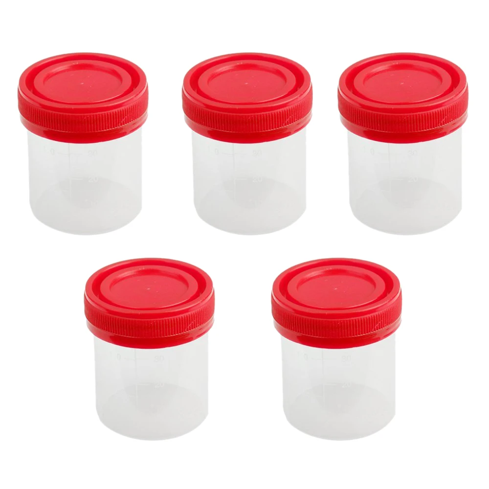 5x Graduated Plastic Specimen Cup Recipient With Lidin Storage Bottles