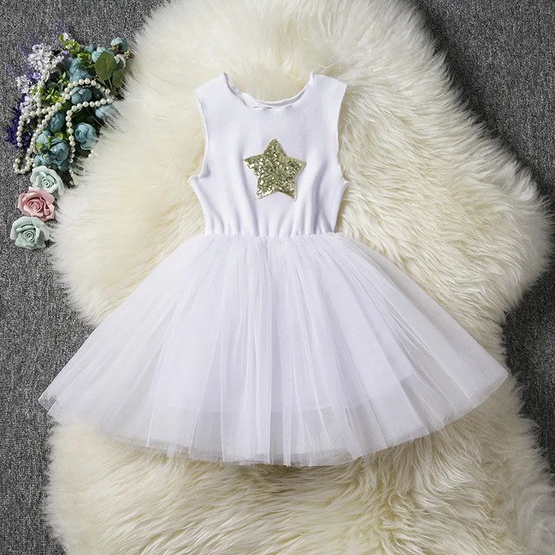 

Girl Princess Dress Kids Dresses for Girls Fashion Baby Girl Star Print Ball Gown Kids Birthday Party Clothing Girls Vest Dress