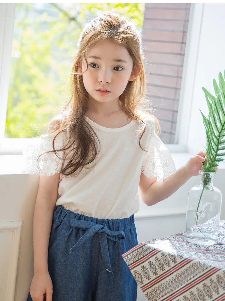 off shoulder girls set shorts summer jeans clothes suits summer 2017 2 piece set girls clothing set white blouse and denim shorts  kids sets 5 6 7 8 9 10 11 12 13 14 15 16 years old little big teenage girls  sets sets clothing set summer  (1 (21)