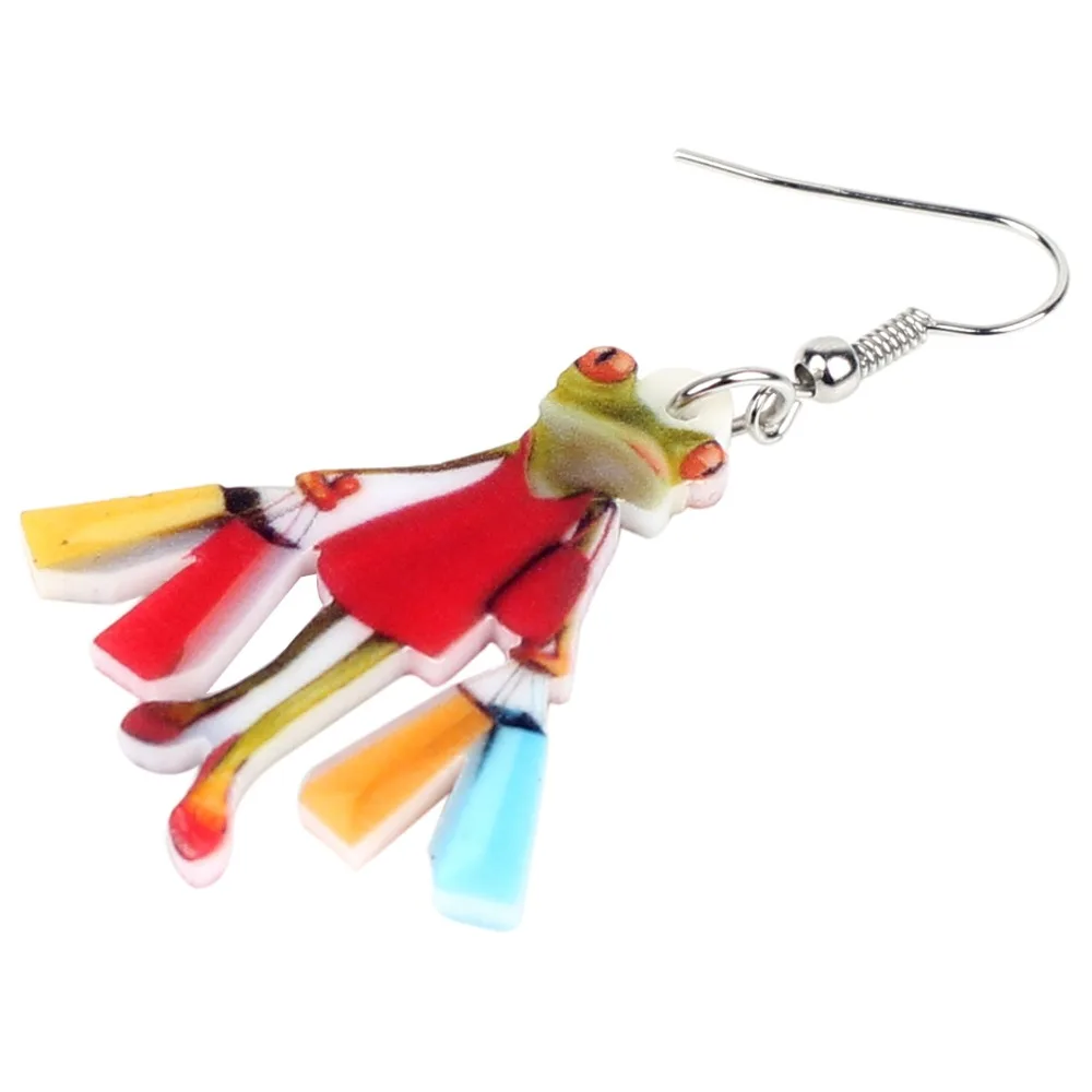 Bonsny Acrylic Shopping Lady Frog Earrings Drop Dangle Fashion Animal Jewelry For Women Girls Ladies Accessories Wholesale Gift
