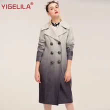 YIGELILA 9476 Latest Autumn New Women Fashion Grey Gradient Double Breasted Slim Long Suede Coat