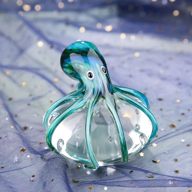 Handmade Glass Blue Octopus Sealife Figurine Ornament Paperweight 