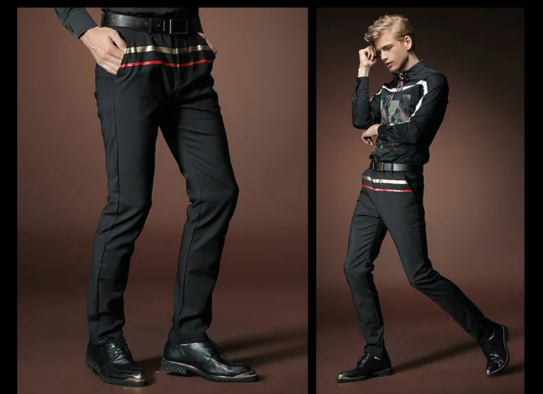 Fanzhuan Новые Модные мужские осенние брюки мужские повседневные наклейки черные изящные в европейской стиле Штаны 518019 в Корейском стиле