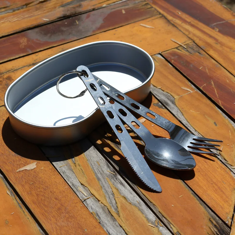 QingGear portátil Camping senderismo cubertería conjunto tenedor cuchara cuchillo con anillo Picnic vajilla utensilios con bolsa de nylon