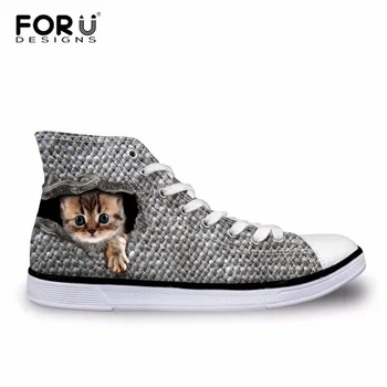

FORUDESIGNS Canvas Shoes Women High Top Vulcanized Shoes Hamster Cat Print Casual Female Lace up Flats Fashion Shoe For Girls