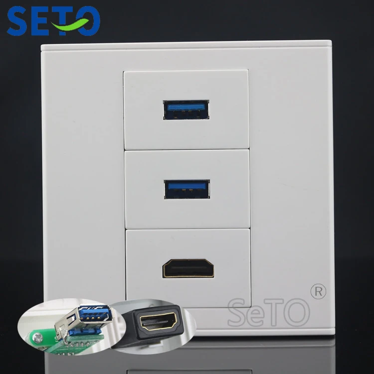 

SeTo 86 Type Single Port 2.0 HDMI + Dual 3.0 USB Assorted Panel Wall Plate Socket Keystone Faceplate