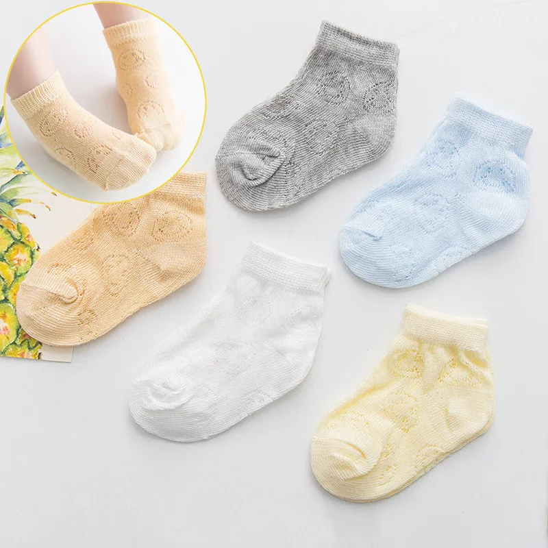 5 пара/лот, детские носки, хлопковые, сетчатые, летние, весенние, детские короткие носки тонкие, дышащие, однотонные, детские носки для мальчиков и девочек