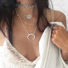 RAVIMOUR, винтажные чокеры, женские макси ожерелья и подвески, богемные, многоярусные, луна, цветок, колье, Femme, бохо, Длинные ювелирные изделия