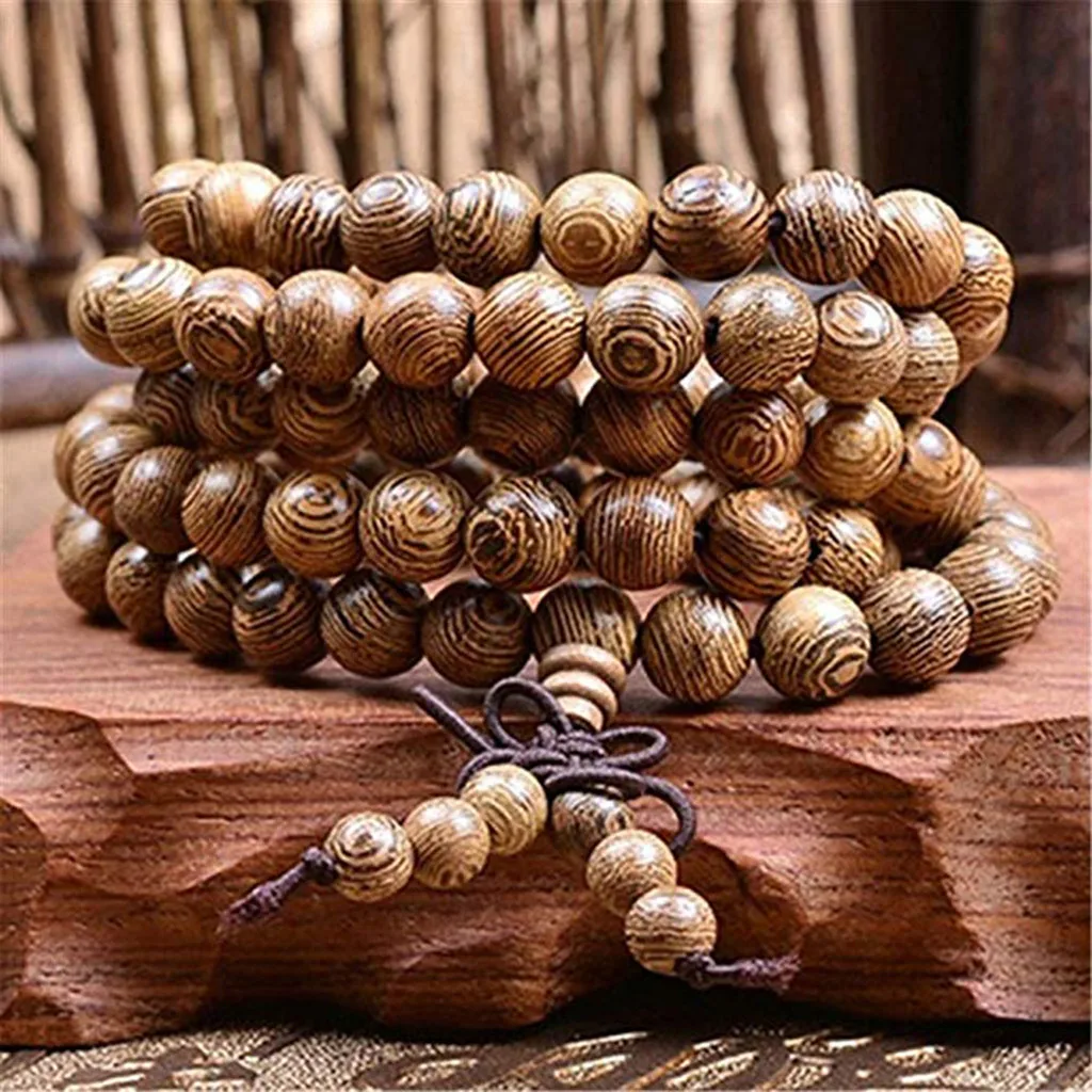 Ручной работы для женщин мужчин 8 мм деревянный шарик буддийский Молитва мала цепочки и ожерелья браслеты подарок ювелирные изделия аксессуары винтаж