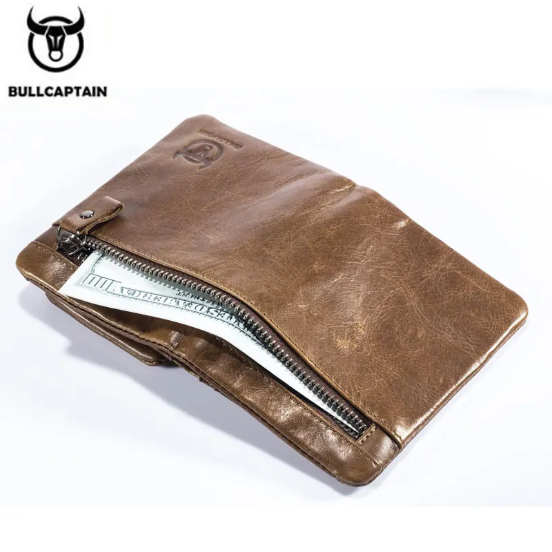 Bullcaptain Cow Genuine Leather Casual Men Short Wallet Coin Pocket Trifold Zipper Male Money Purse Credit Card Holder JYB011 4