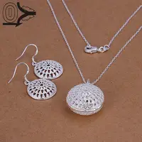 Оптовая продажа, с посеребрением ювелирный набор, недорогой Свадебный вечерние наборы, простое круговое модное серебряное ожерелье серьги из двух частей - изображение