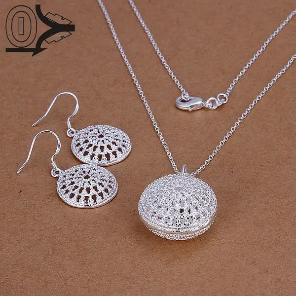 

Wholesale Silver Plated Jewelry Set,Cheap Bridal Party Sets,Simple Circular Fashion Silver Necklace Earring Two-piece