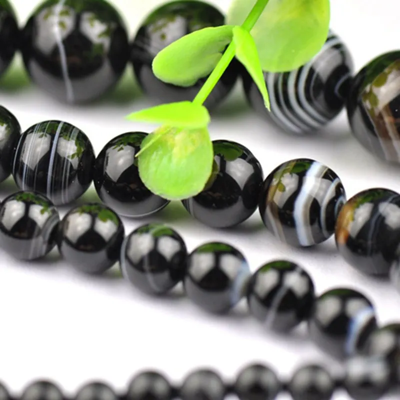 

natural AAA black stripe Onyx agate Round Imitation Gemstone Loose Beads jewelry making 6/8/10/12mm Please select size 018012003