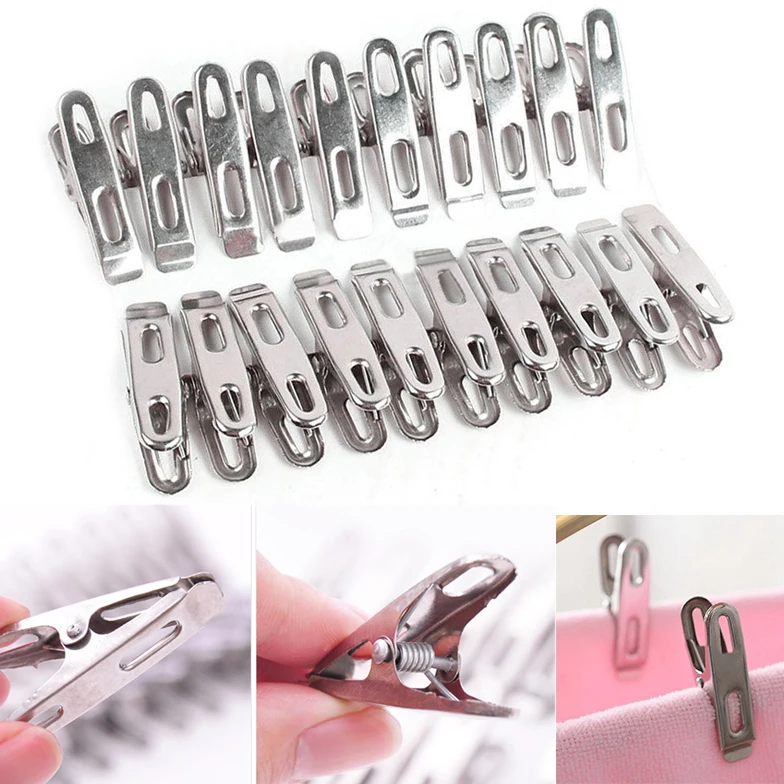 20pcs Stainless Steel Towel Clothes Pegs Clip Hang Pins Laundry Clamps Windproof