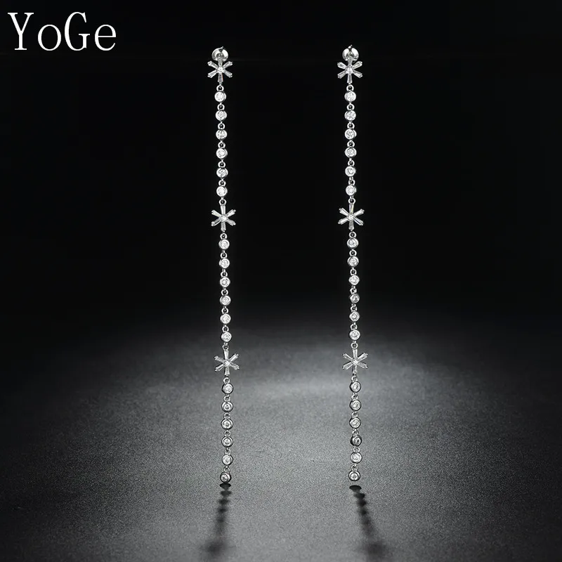 

YoGe E8513 Fashion AAA cubic zirconia snowflake shaped long drop earrings shinning,women's unique accessaries,