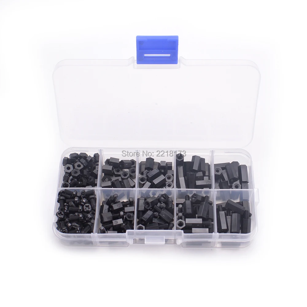 

300pcs M3 Nylon Black M-F Hex Spacers Screw Nut Assortment Kit Stand-off Set for RC Model Quadcopter Multicopter
