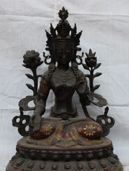 

Fast shipping USPS to USA S1797 17" Folk Tibet Tibetan Purple Bronze Cloisonne Enamel White Tara Goddess Statue