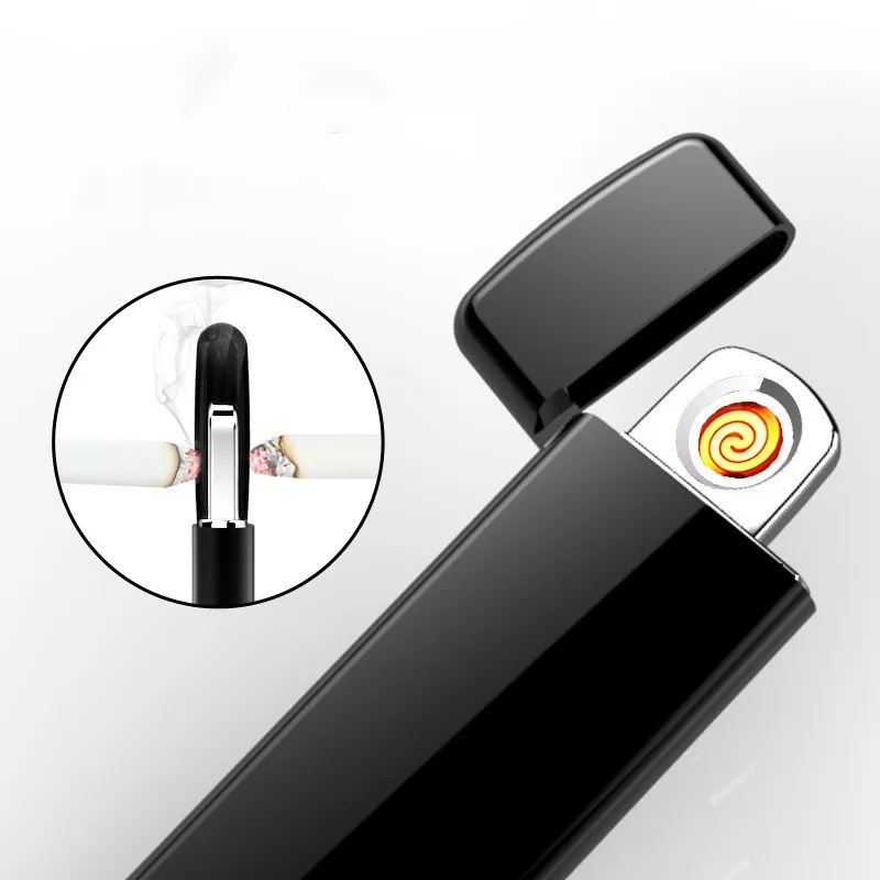 Новейшая ультратонкая сигаретная зажигалка с сенсорным датчиком отпечатков пальцев, перезаряжаемая Зажигалка для зарядки через usb, запасные электрические провода