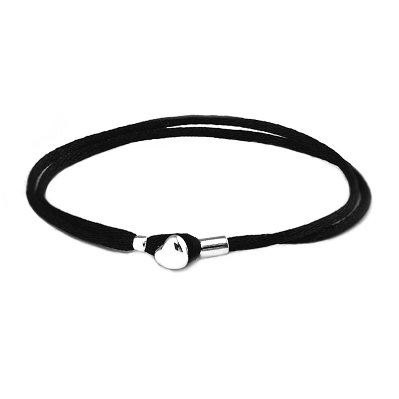 

Genuine Black Fabric Cord Heart Clasp Bracelet femme 925 Sterling Silver Charm Bracelet for Women pulseras mujer